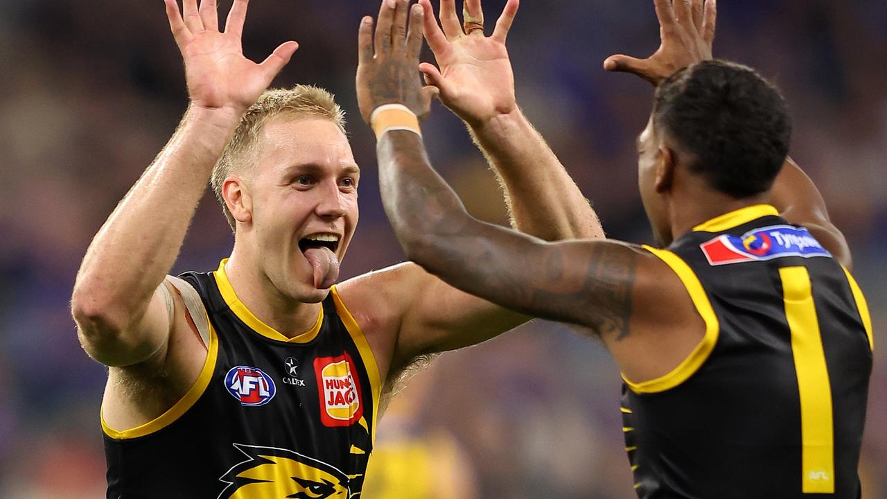 West Coast co-captain and free agent Oscar Allen found his mojo against Geelong on Sunday. Picture: Paul Kane / Getty Images