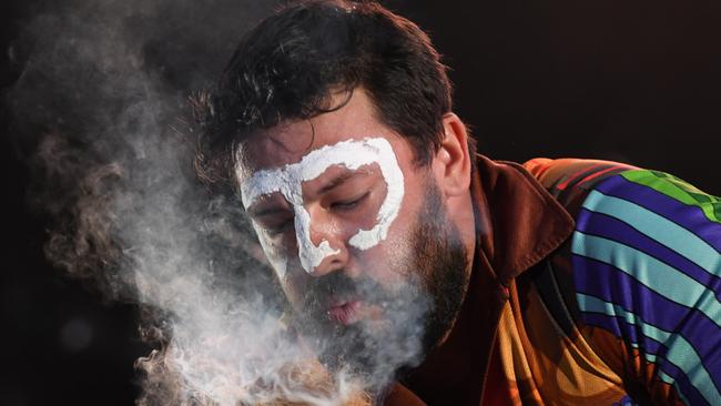 Larrakia man Trent Lee begins a smoking ceremony at the 2022 National Indigenous Music Awards. Picture: (A)manda Parkinson