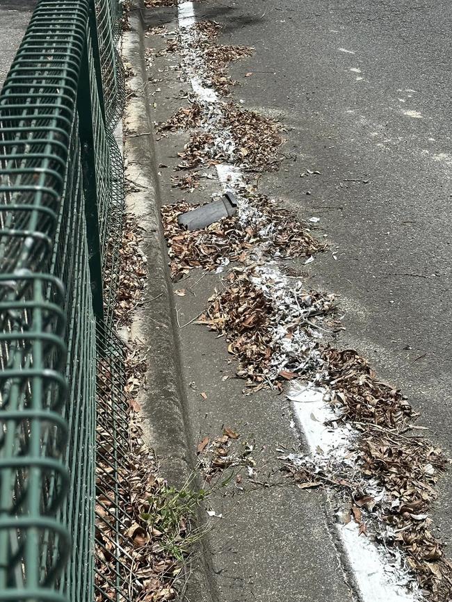 Line marking over leaves on the Gold Coast. Picture: Martin Webb