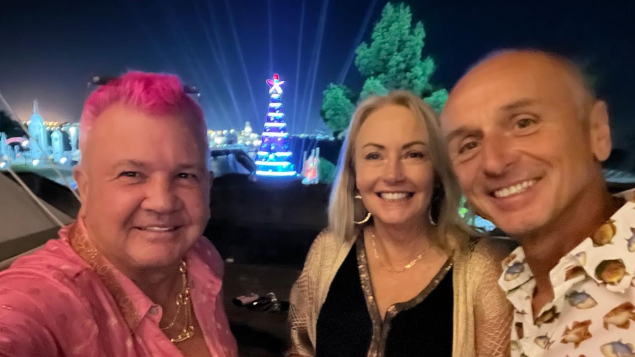 Darryn Lyons catching up with Paula and Stretch Kontelj at the Geelong waterfront.