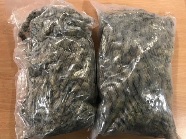 Cannabis seized by police during  their search of the vehicle in Nhulunbuy. Picture:  NTPFES