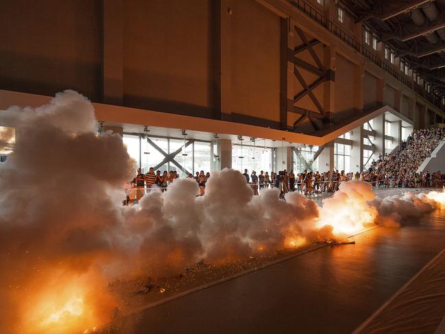 Cai Guo-Qiang’s gunpowder ignition for The Bund Without Us 2014. Picture: Cai Studio. 