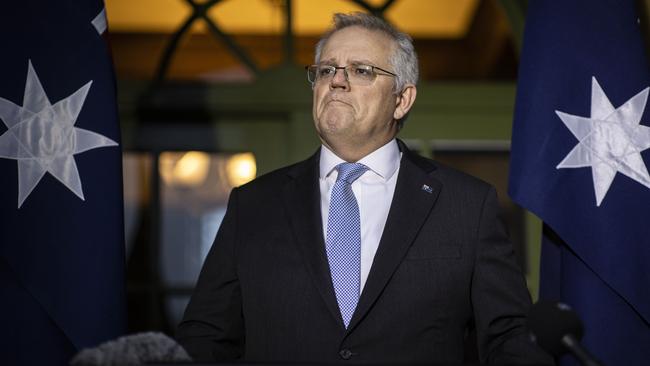 Prime Minister Scott Morrison during a press conference at The Lodge in Canberra.  Picture: NCA NewsWire / Gary Ramage