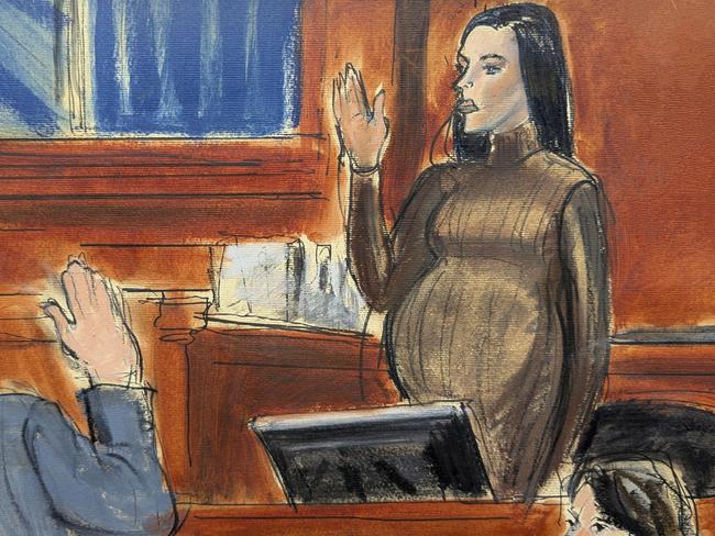 Cassie Ventura takes an oath before testifying in Manhattan federal court, Tuesday, May 13, 2025, in New York. (Elizabeth Williams via AP)