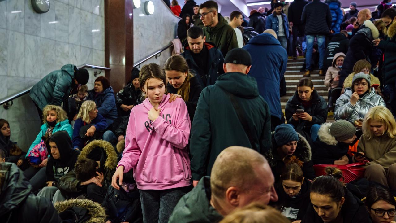 Hundreds of people in Ukraine have sought shelter in underground metro stations as the Russian invasion continues. Picture: Marcus Yam/ LA Times