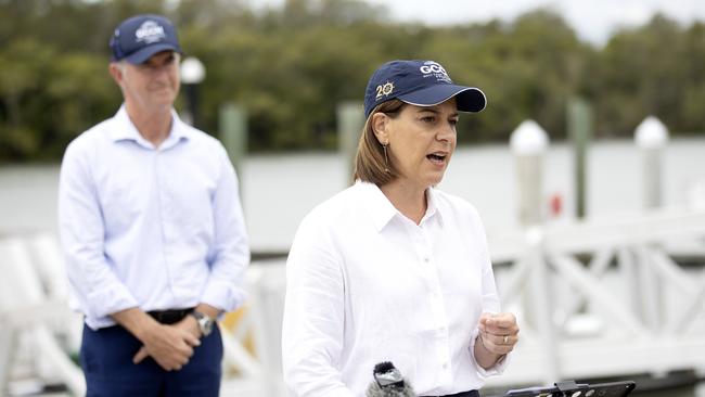 Queensland opposition LNP leader Deb Frecklington visits Gold Coast City Marina to announce $20M funding for a Gold Coast super yacht maintenance facility hub. Picture: NCA NewsWire / Sarah Marshall.