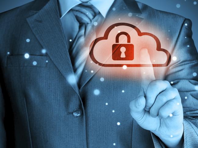 Secure Online Cloud Computing Concept with business man. Man in a suit, icloud, IT security, computer generic, information security, digital assets, digital asset management