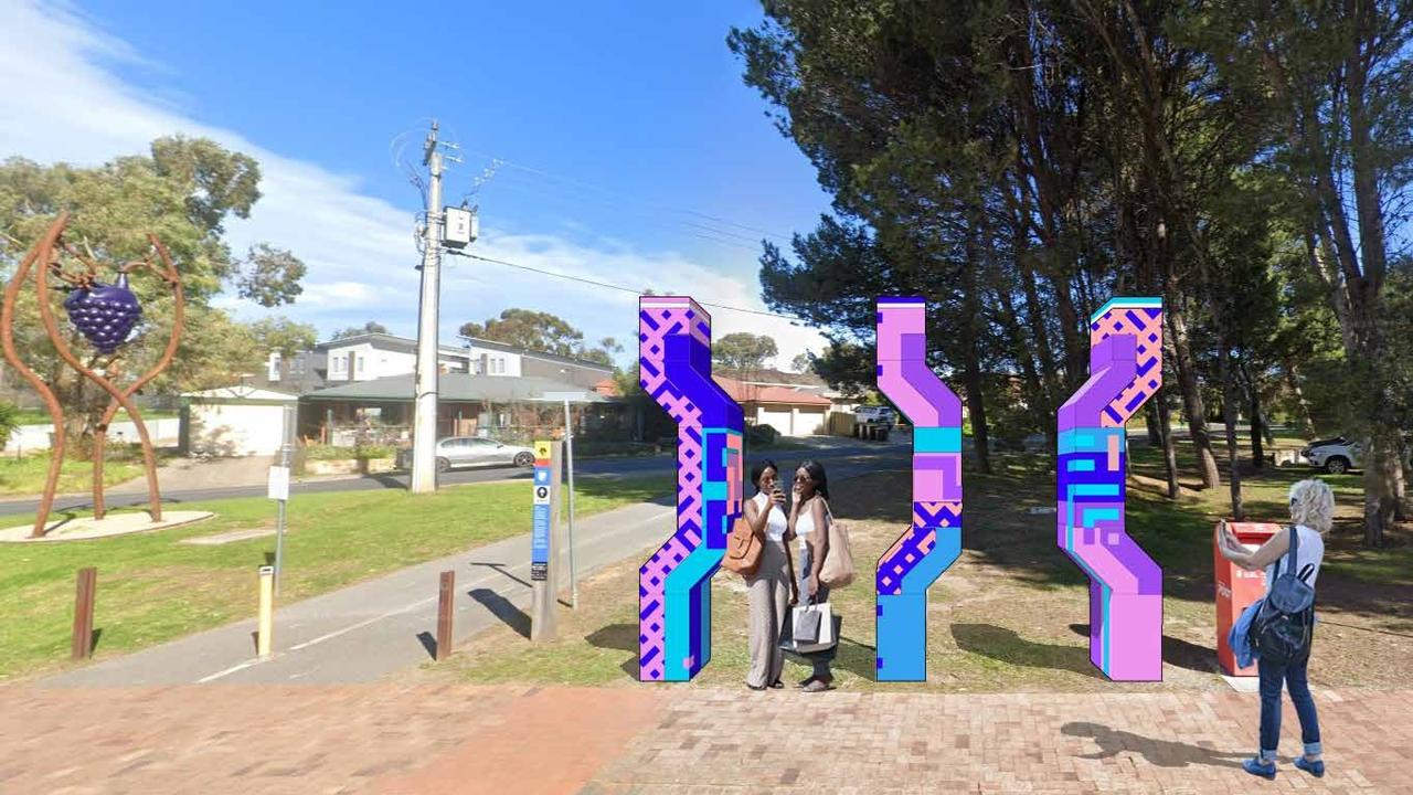 A draft concept plan for a major makeover of McLaren Vale's Main St has been released, featuring vibrant public artwork. Picture: Onkaparinga Council