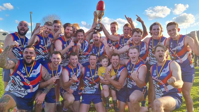 Bullioh lift the Upper Murray league premiership cup. Picture: Facebook