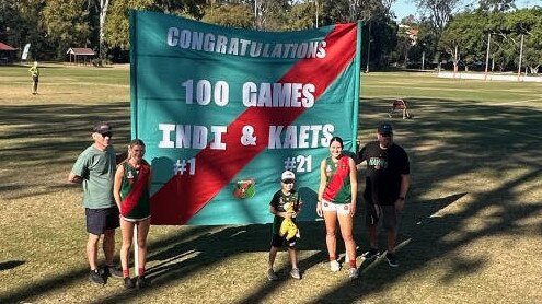 Hawks heroes Indigo Van Noord and Kaetsi Eva French who both celebrated the milestone last weekend for the Sandgate Hawks