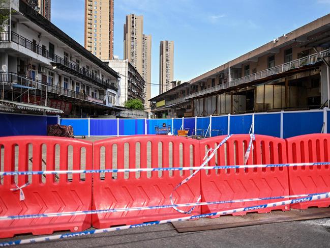 Barriers at the closed Huanan Seafood Market where the COVID-19 coronavirus is believed to have emerged in Wuhan. Picture: AFP