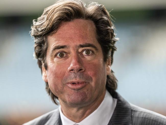 AFLÃs Sir Doug Nicholls Round Launch. Gillon McLachlan speaks to media during the launch. Picture: Jake Nowakowski