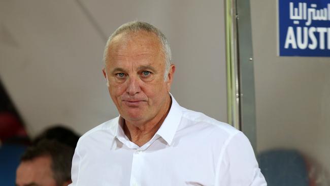 Australia's head coach Graham Arnold prowls the sideline. Photo: AFP