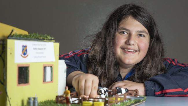 Year 8 student Kellan Sheppard with the solar model house he built. Picture: Matthew Vasilescu