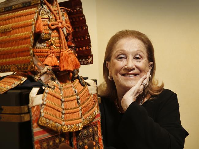 WARNING! HOLD FOR WEEKEND.  Philanthropist and art collector Pauline Gandel has assembled a world class collection of Japanese arts and crafts. Pauline with Yoroi  Samurai Armour Early Showa Period 1930Õs  Miniature samurai armour created by professional armorer for BoyÕs Day Festival May 5.    Picture: David Caird.