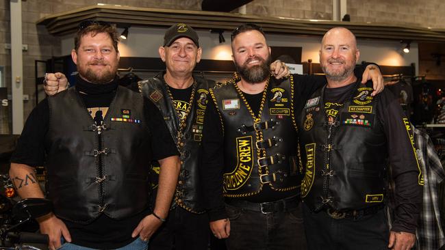 Gus McGuinness, zDoc Curran, Nathan Trennerry and Peter Melody joined Darwin's motorbike community at the NT Motorcycle Centre to raise money and awareness for the Salvation Army's annual Christmas Toy Ride. Picture: Pema Tamang Pakhrin