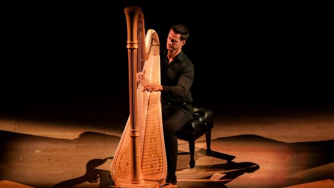 French harpist Xavier de Maistre performing with the Australian Brandenburg Orchestra at City Recital Hall Angel Place. Picture: Steven Godbee