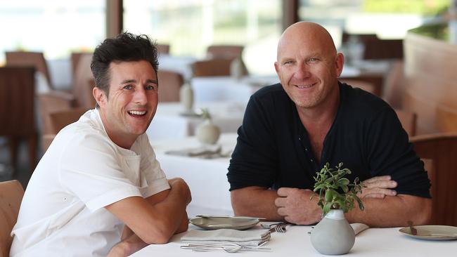 Matt Moran (right) and chef Ben Russell at Aria. Pic Peter Wallis