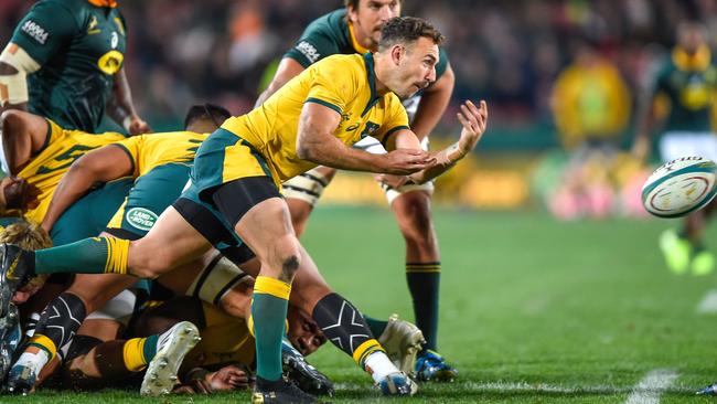 Nic White provided crisp clearances and assured tactical kicking on his return to the national team. Picture: Christiaan Kotze/AFP