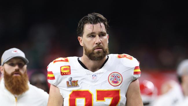 Travis Kelce of the Kansas City Chiefs walks off the field dejected. Jamie Squire/Getty Images/AFP