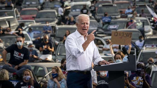 Joe Biden at a drive-in rally in a carpark in Georgia this week. Picture: AFP