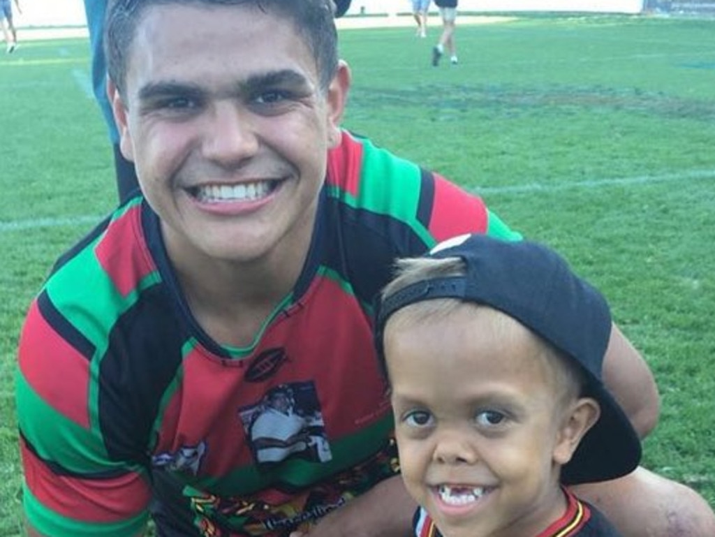 Quaden Bayles with Rabbitohs star Latrell Mitchell.