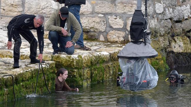 Maisie Williams is filmed during a water scene for the new series on August 17, 2015 in Carnlough, Northern Ireland.