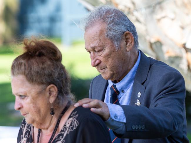 Arthur and Helen Macarounas at Eastern Suburbs Memorial Park, NSW.  Friday 26th October 2018. Arthur and Helen lost their son in action 31 years ago. Today was a memorial service for police lost in action. (AAP Image/Jordan Shields)