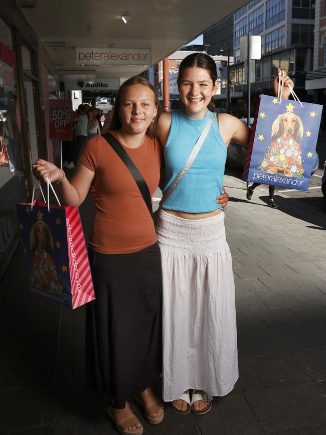 Ruby Harriss 13 with Ruby Rigney 13 out early shopping on Boxing Day. Boxing Day shopping in Hobart. Picture: Nikki Davis-Jones