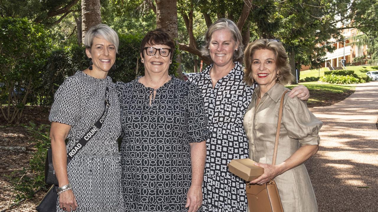 (from left) Hayley Farry, Vicki Stenhouse, Rachel Doljanin and Annette Scott at the Toowoomba Grammar School Art Show. Saturday, March 25, 2023. Picture: Nev Madsen.