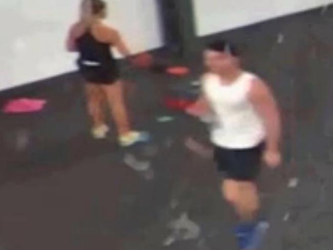 Handout still from CCTV dated 29/06/2017 issued by Kent Police showing Joshua Stimpson walking past Molly McLaren at PureGym at the Dockside retail outlet in Chatham, Kent shortly before he stabbed her to death.. Issue date: Wednesday January 24, 2018. See PA story COURTS CarPark. Photo credit should read: Kent Police/PA Wire NOTE TO EDITORS: This handout photo may only be used in for editorial reporting purposes for the contemporaneous illustration of events, things or the people in the image or facts mentioned in the caption. Reuse of the picture may require further permission from the copyright holder.  Picture: Kent Police/PA Wire