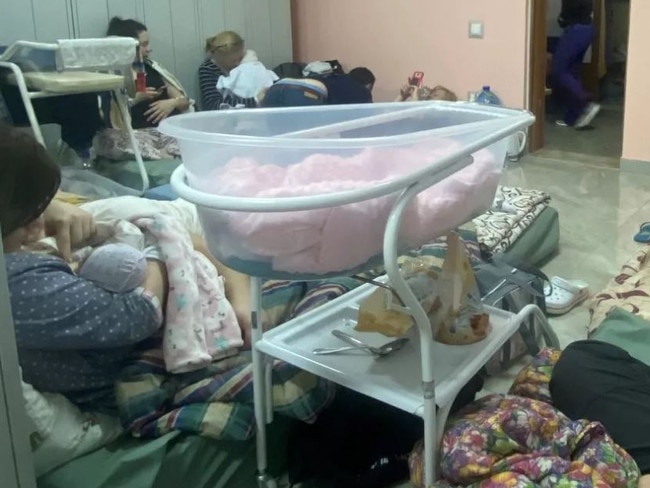 Mothers and their babies in the hospital bunker. Picture: Supplied