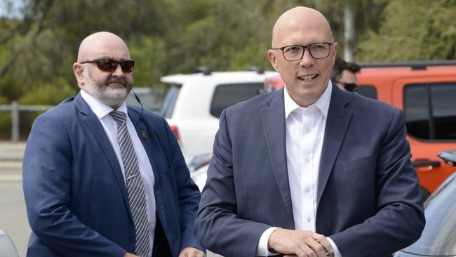 Opposition Leader Peter Dutton arrives in Mindarie, WA. Picture: Sharon Smith