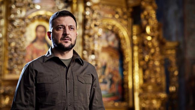 Ukraine President Volodymyr Zelensky at St Sophia Cathedral in Kyiv. Picture: Ukraine Presidential Office