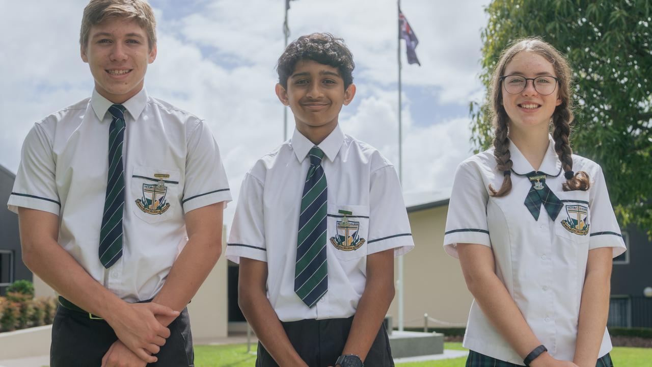 2025 Middle College Captains for Victory College: Eli McGregor, Manav Patel, and Olivie Rehakova. Source: Victory College Marketing Team.