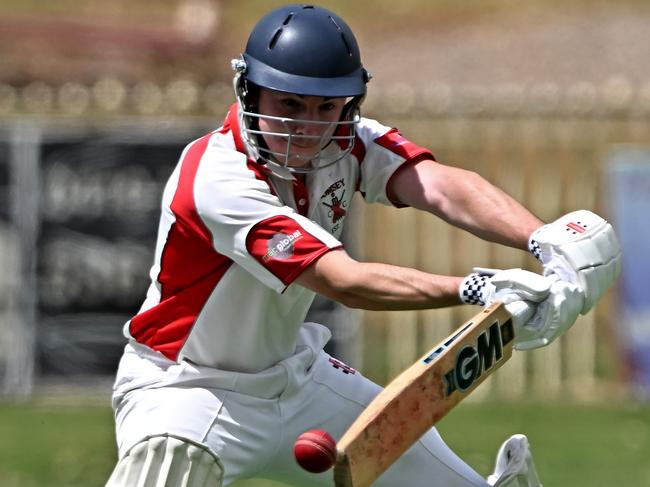 RomseyÃs Matthew Milne during the GDCA Bacchus Marsh v Romsey cricket match at MacPherson Park in Maddingley, Saturday, Feb. 4, 2023.Picture: Andy Brownbill