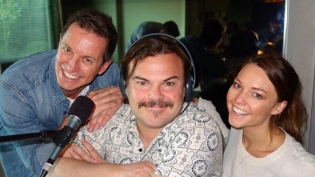 Buddies: Rove McManus with Jack Black and Sam Frost.