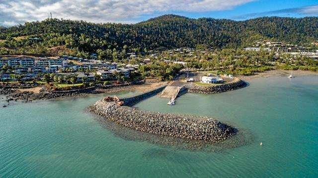 A birds-eye view of the restored rock seawall at Whisper Bay. Picture: Th3rd Dimension Media