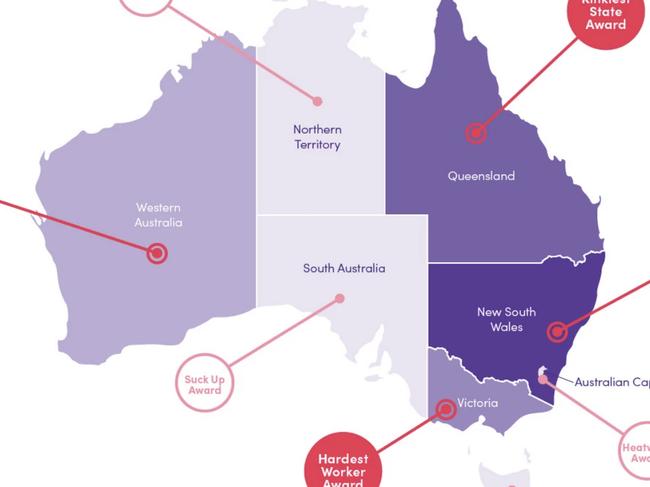 LoveHoney's sex map. Picture: LoveHoney.