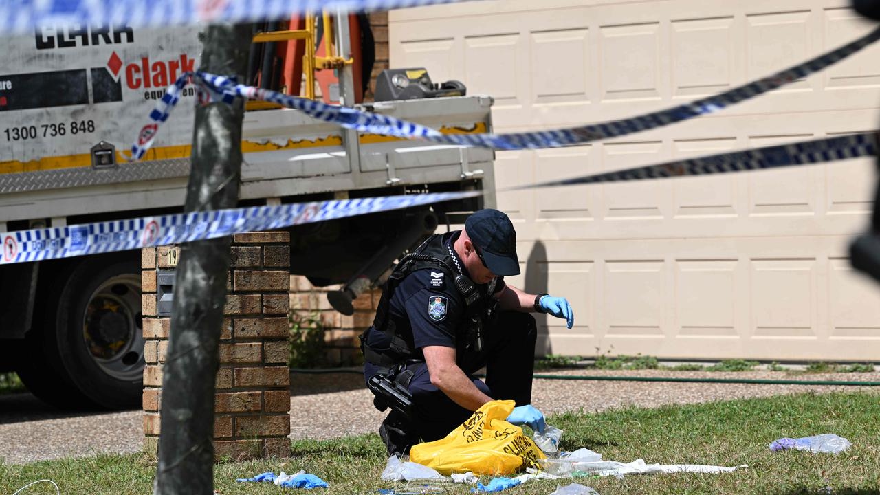 Police at the scene where Emma Lovell was stabbed to death at her home in North Lakes. Picture: Lyndon Mechielsen/Courier Mail