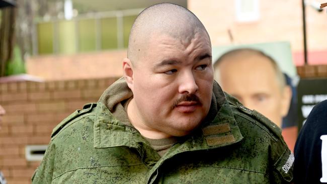 Simeon Boikov, who calls himself the “Aussie Cossack”, at a pro-Russia rally held outside the Consulate General of the Russian Federation building in Sydney.