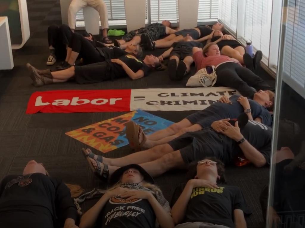 The protesters lay on the floor. Picture: Save our Songlines