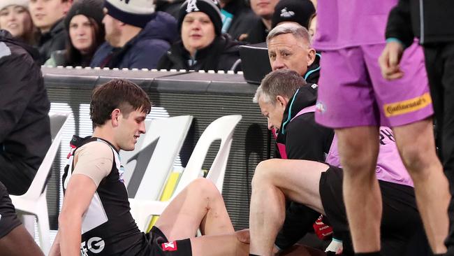 Zak Butters suffered another blow in his comeback game. Picture: Sarah Reed/AFL Photos via Getty Images