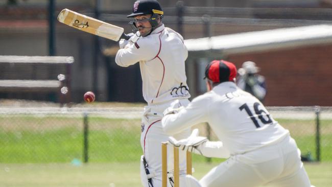 South Caulfield batter Joshuah O’Donnell edges to Beaumaris keeper Sam Coates. Picture: Valeriu Campan