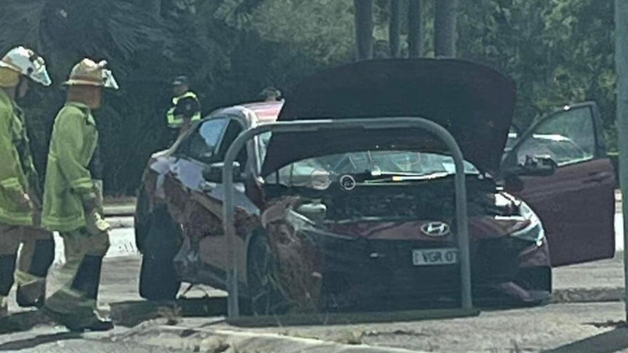 Police have arrested two juveniles following crash involving a stolen car on Thuringowa Drive in Kirwan. Picture: Townsville Stolen Cars/Facebook