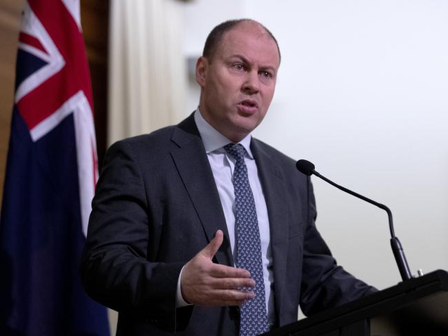 Mreasurer Josh Frydenberg speaking at a press conference in Melbourne. Picture: NCA NewsWire / David Geraghty