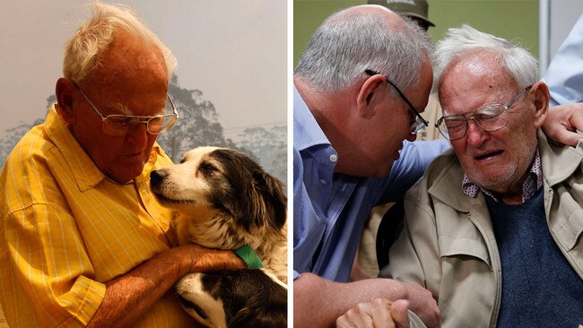 Owen Whalan, pictured with one of his beloved border collies, left, and with the Prime Minister on Sunday. .