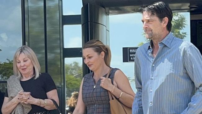 Pharmacist Kristy Farley (centre) leaving the Southport courthouse alongside her supporters.