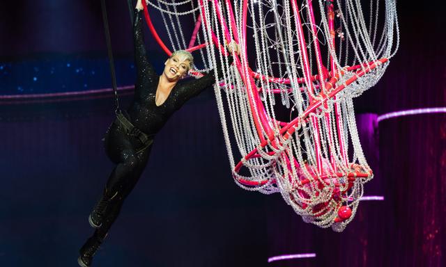 American singer Pink performs in the first Australian concert of her Beautiful Trauma World Tour at Perth Arena in Perth, Tuesday, July 3, 2018. Pink will perform in Perth, Adelaide, Melbourne, Sydney and Brisbane during a 35-date Australian tour. (AAP Image/Richard Wainwright) NO ARCHIVING