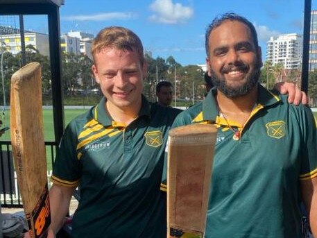 Oscar Stewart (L) and Kundan Reddy (R ), Cammeray Cricket Club, NSW Community Cricket Cup, 2023-24. Picture: Cammeray Cricket Club